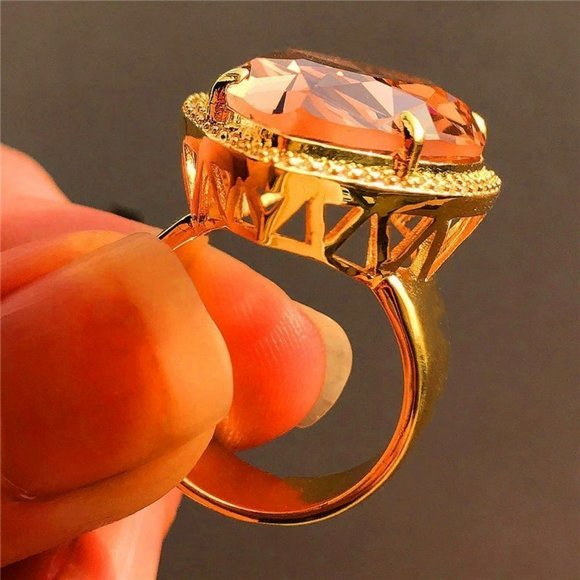 32mm Pear Cut Orange Champagne Water Drop Gold Ring - Picture 3 of 10